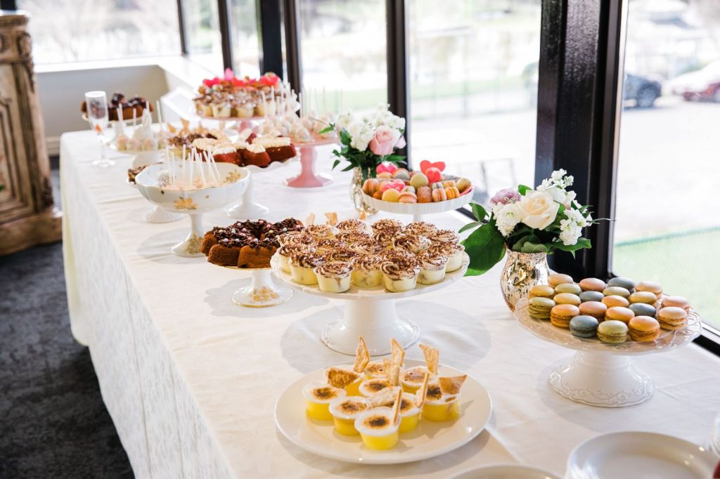 dishes spread out on a banquet table