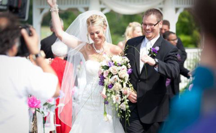 bride and groom at outdoors ceremony